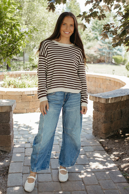 THE TIFFANY STRIPE RELAXED BUTTON SWEATER IN OATMEAL