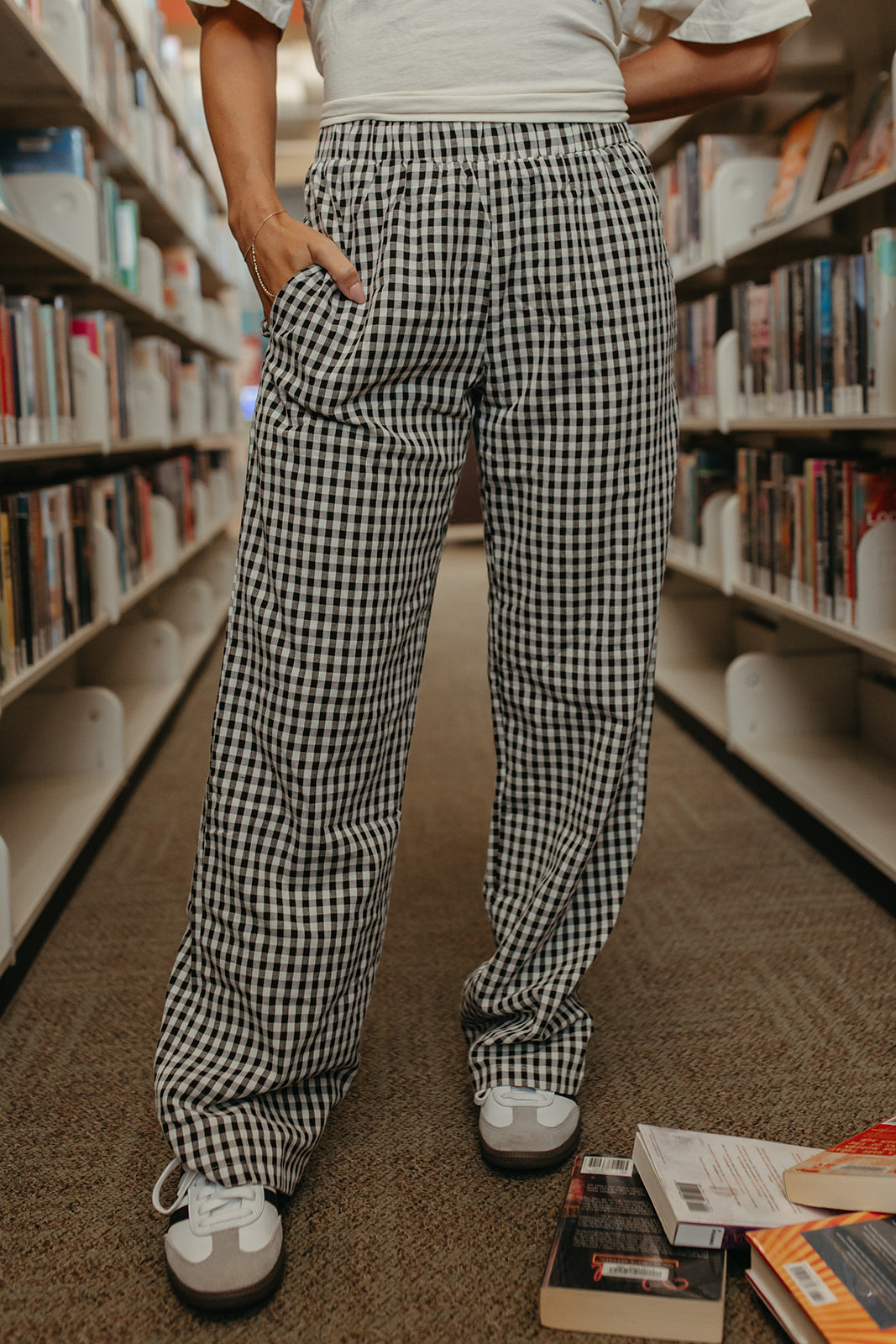 Pink Gingham Straight-Leg Trousers