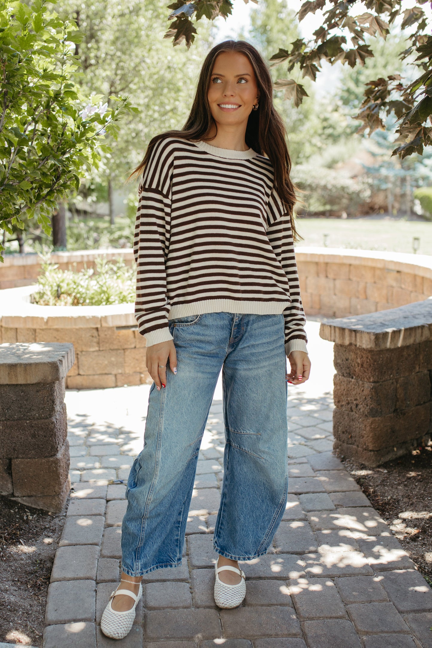 THE TIFFANY STRIPE RELAXED BUTTON SWEATER IN OATMEAL