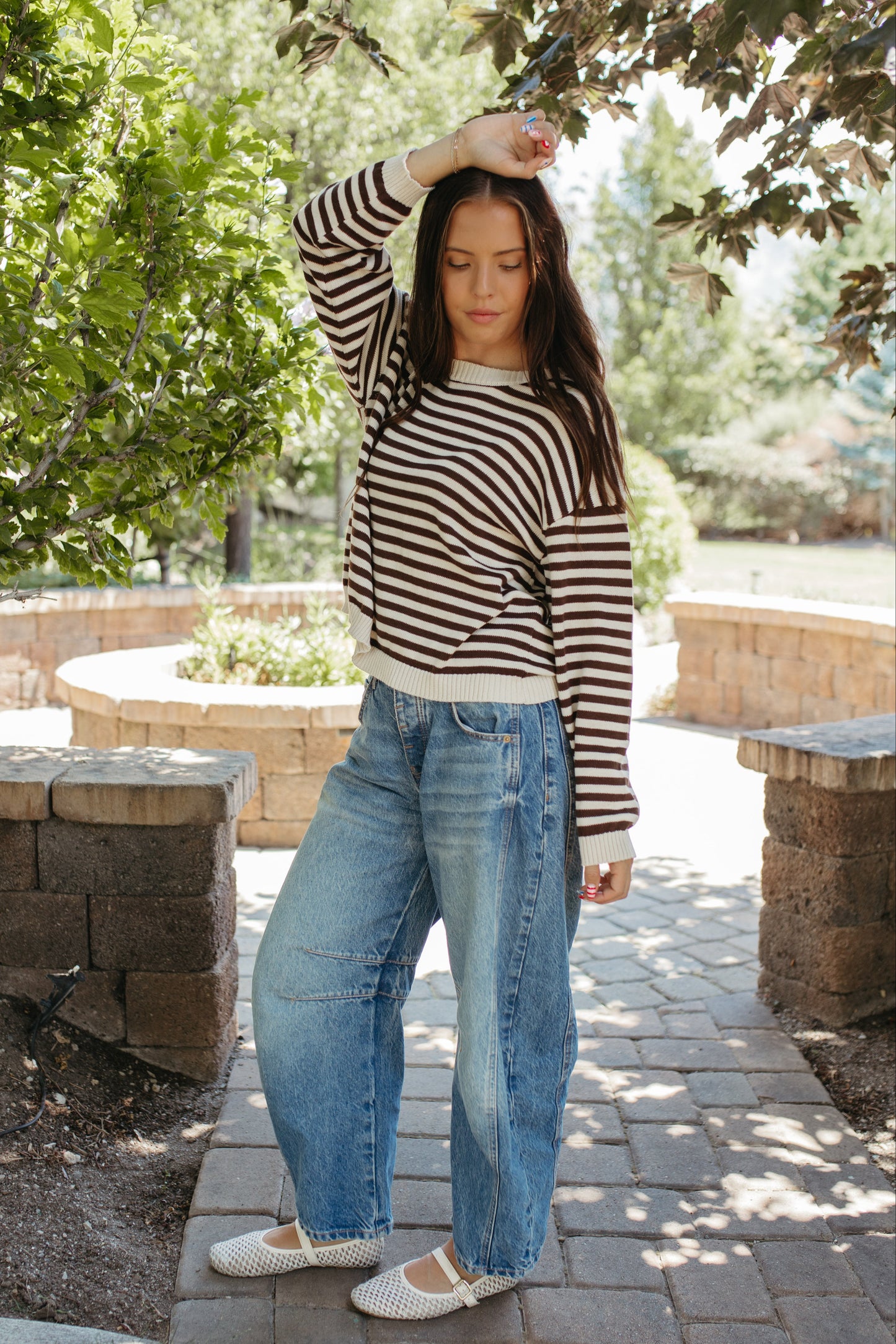 THE TIFFANY STRIPE RELAXED BUTTON SWEATER IN OATMEAL