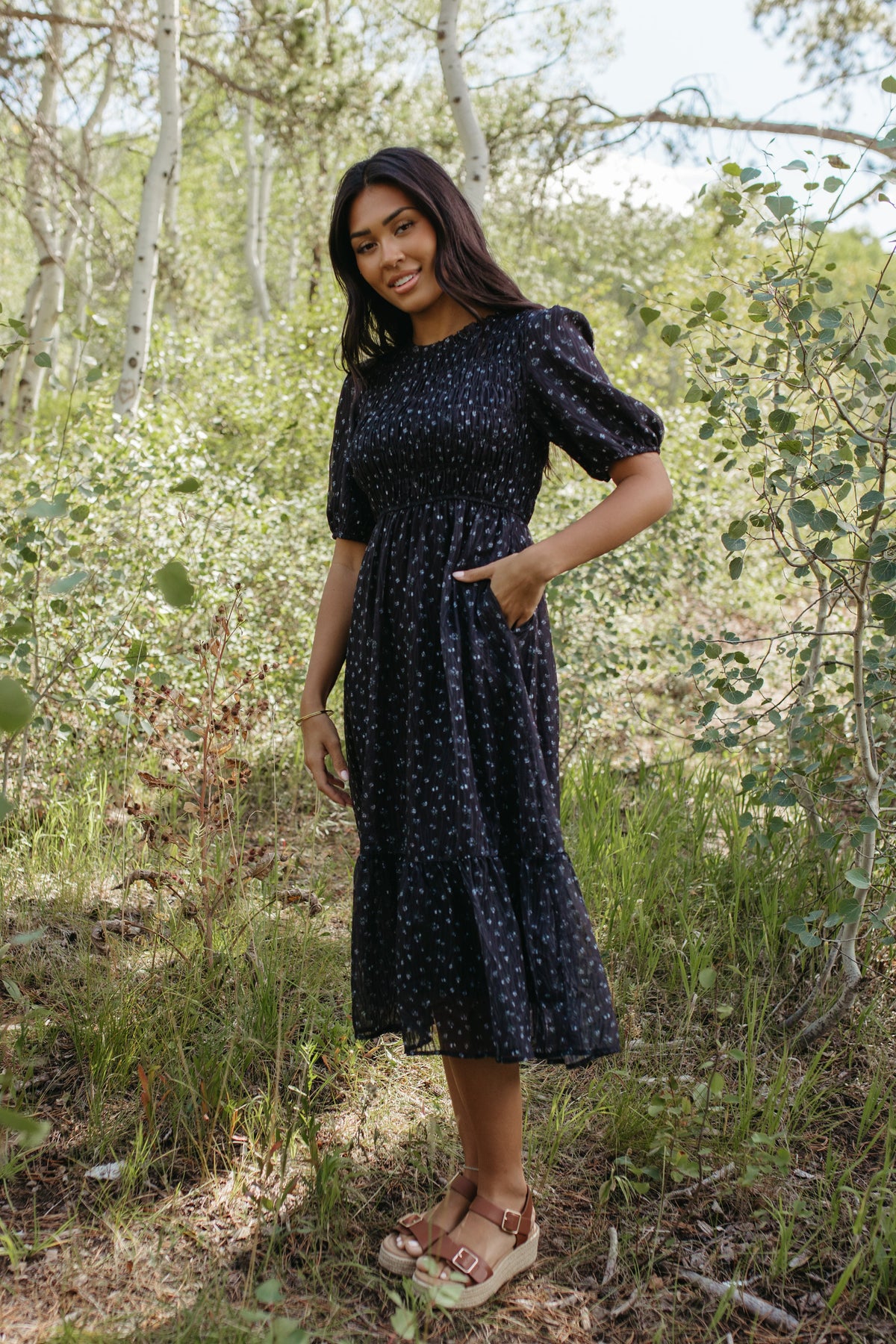 THE MADILYN MIDI DRESS IN DARK NAVY