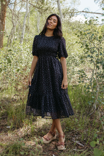 THE MADILYN MIDI DRESS IN DARK NAVY