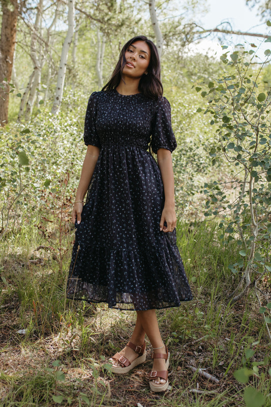 THE MADILYN MIDI DRESS IN DARK NAVY