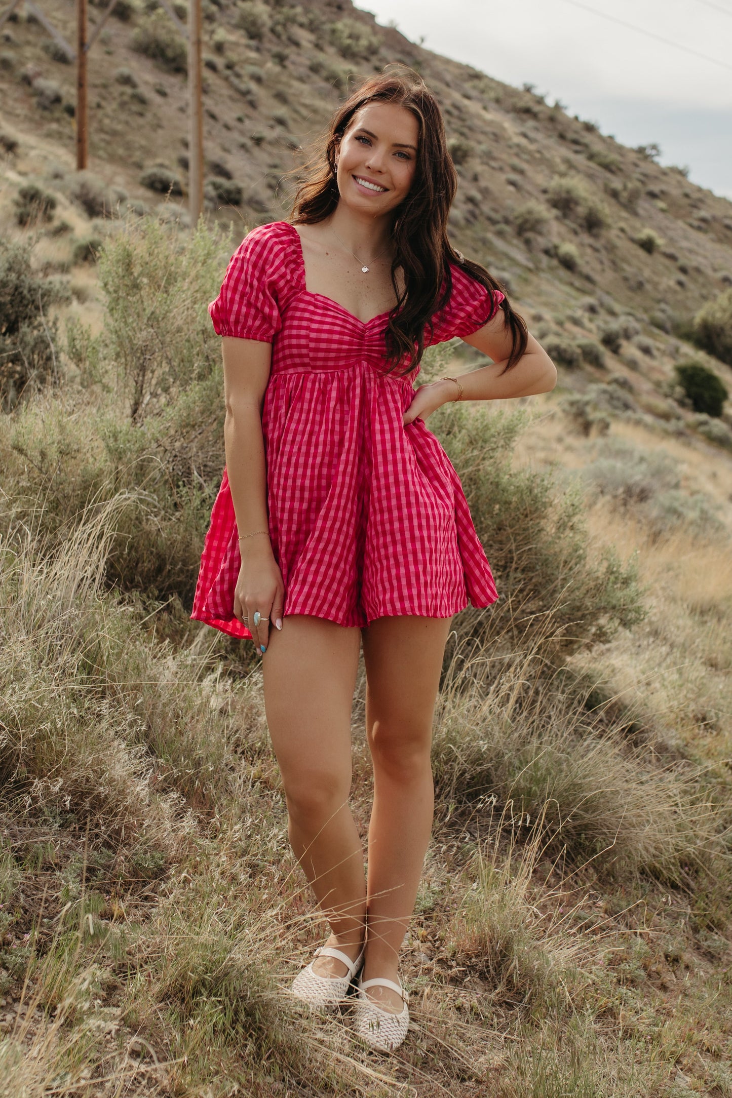 THE ELLE GINGHAM PUFF SLEEVE ROMPER