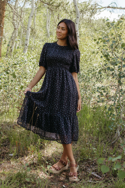 THE MADILYN MIDI DRESS IN DARK NAVY