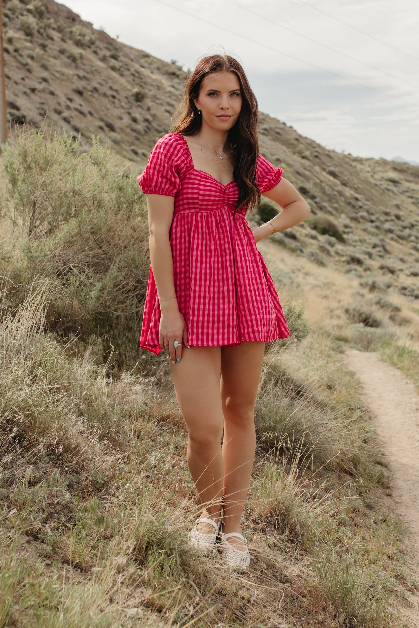 THE ELLE GINGHAM PUFF SLEEVE ROMPER
