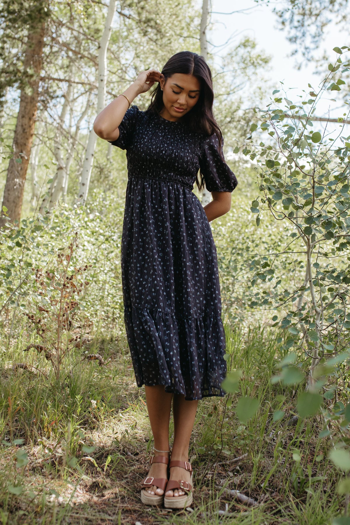 THE MADILYN MIDI DRESS IN DARK NAVY