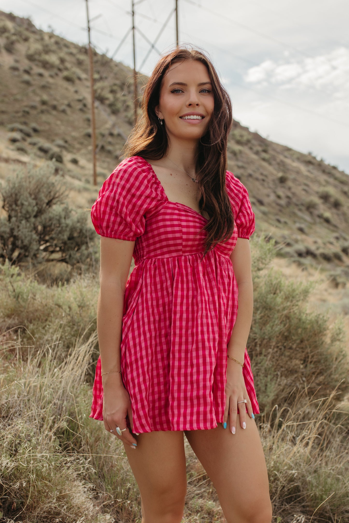 THE ELLE GINGHAM PUFF SLEEVE ROMPER
