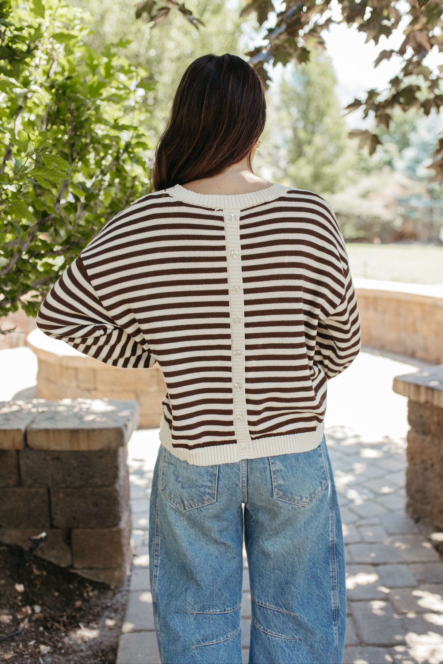 THE TIFFANY STRIPE RELAXED BUTTON SWEATER IN OATMEAL