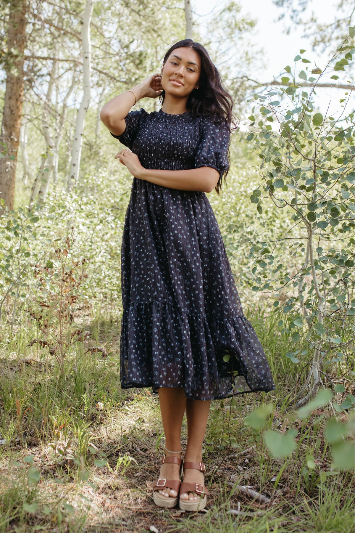 THE MADILYN MIDI DRESS IN DARK NAVY