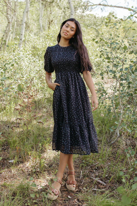 THE MADILYN MIDI DRESS IN DARK NAVY