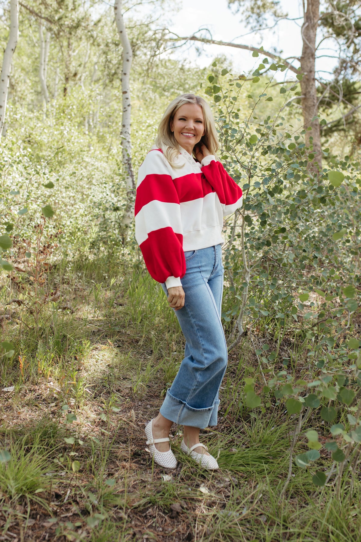 THE YARA STRIPED PULLOVER IN RED