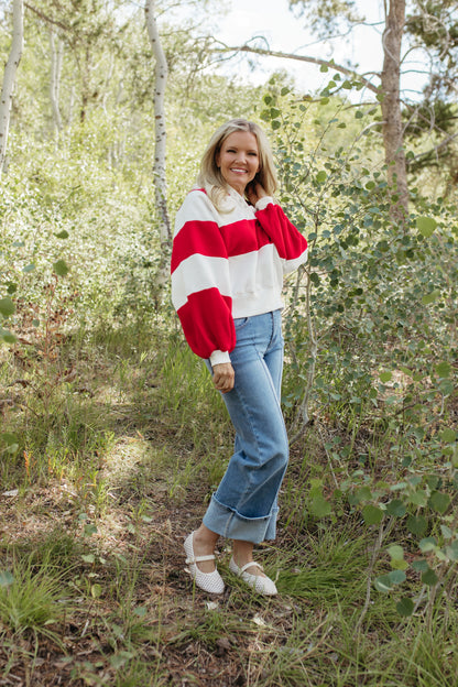 THE YARA STRIPED PULLOVER IN RED