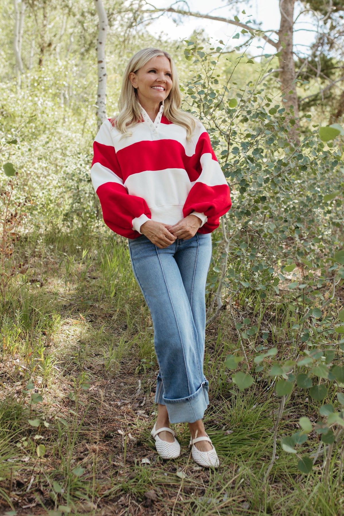 THE YARA STRIPED PULLOVER IN RED