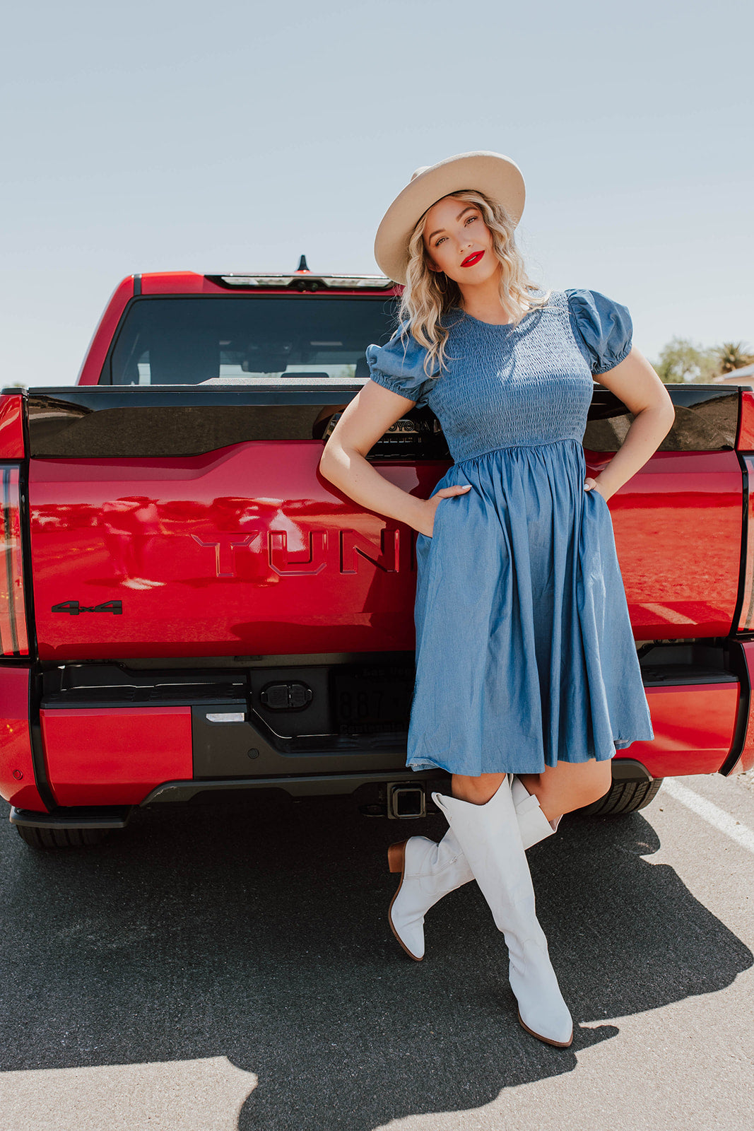 THE KENNEDY SMOCKED DRESS IN CHAMBRAY BY PINK DESERT