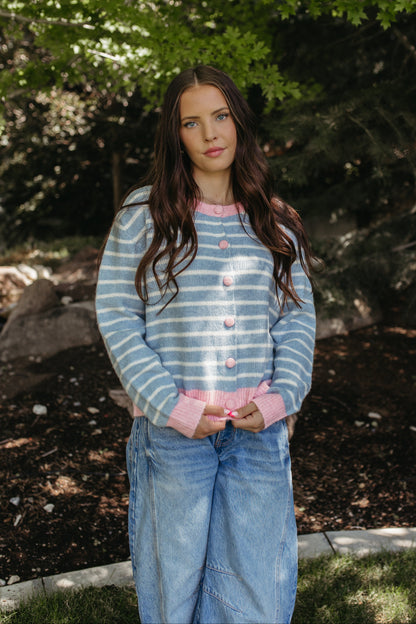 THE VENELOPE PINK/BLUE STRIPED SWEATER