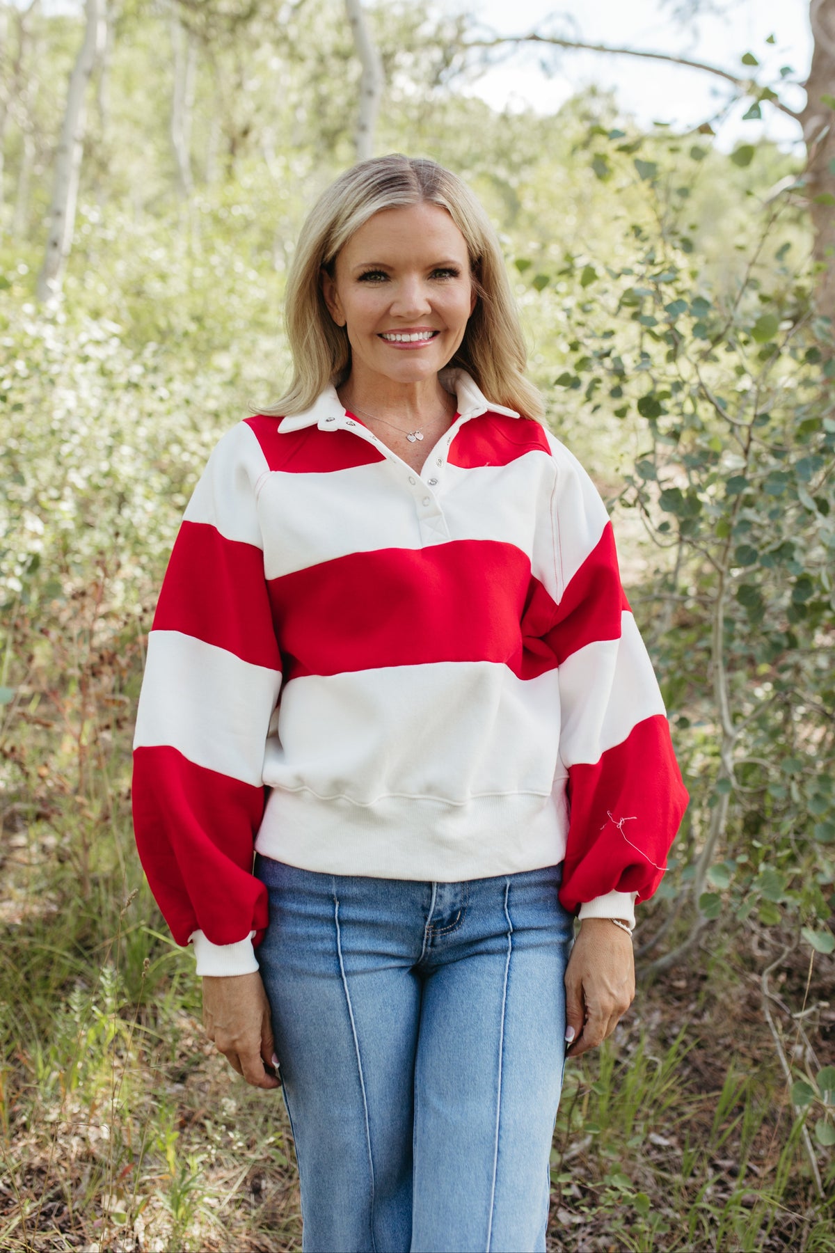 THE YARA STRIPED PULLOVER IN RED