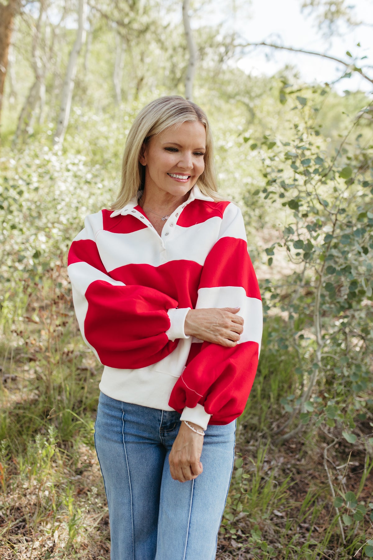 THE YARA STRIPED PULLOVER IN RED