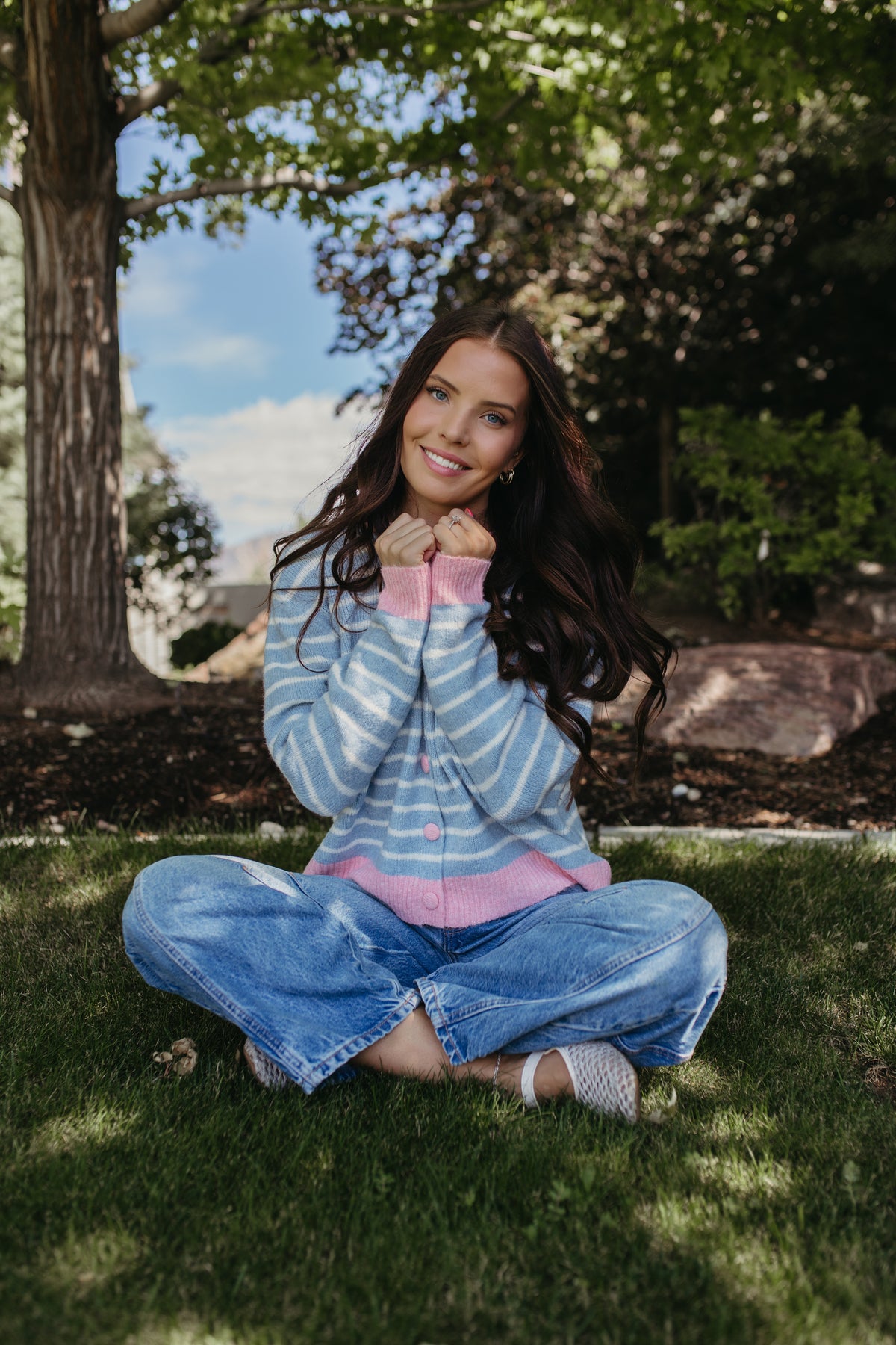 THE VENELOPE PINK/BLUE STRIPED SWEATER