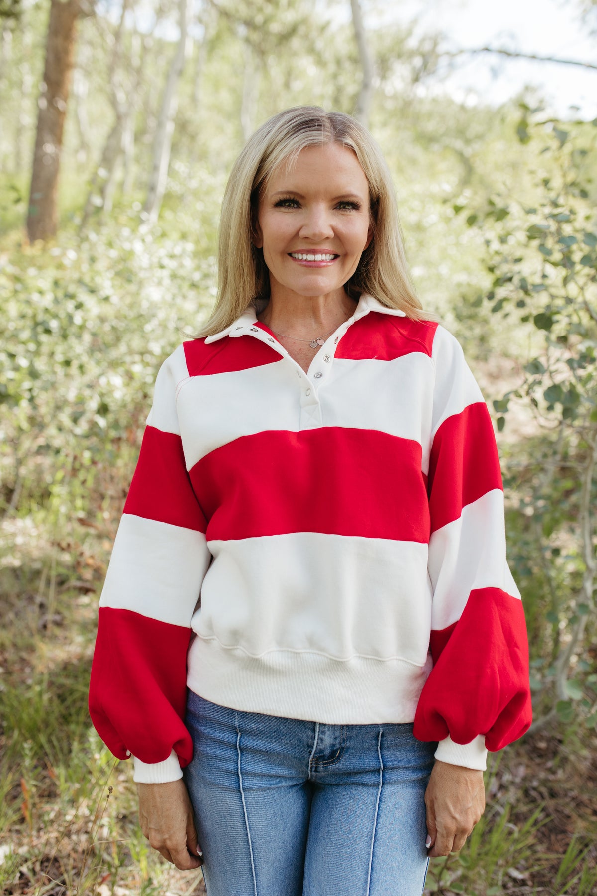 THE YARA STRIPED PULLOVER IN RED
