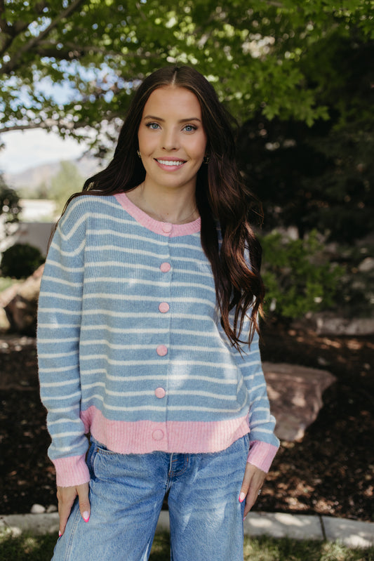 THE VENELOPE PINK/BLUE STRIPED SWEATER