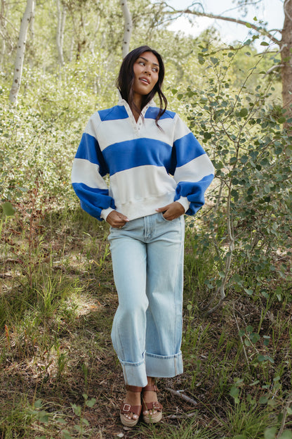 THE YARA STRIPED PULLOVER IN COBALT