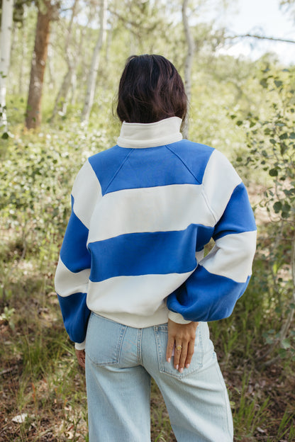 THE YARA STRIPED PULLOVER IN COBALT