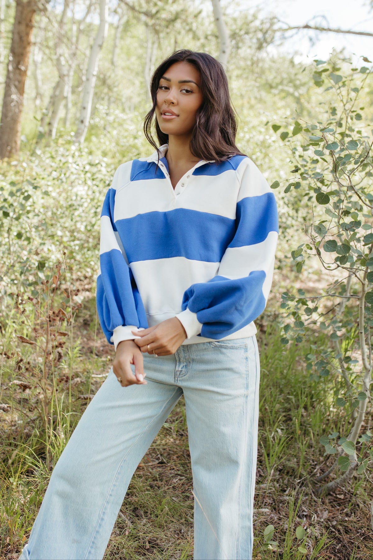 THE YARA STRIPED PULLOVER IN COBALT