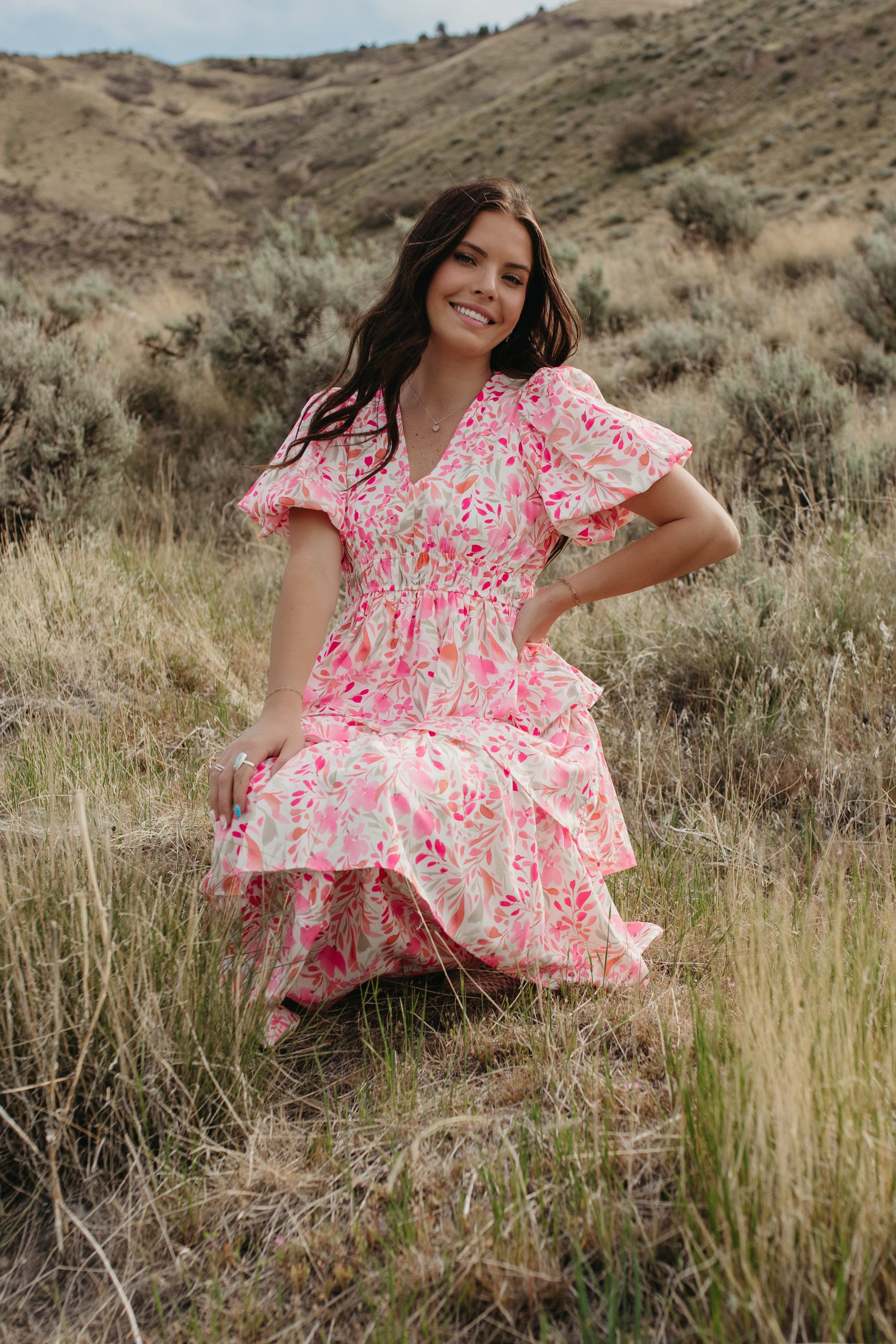 pink floral dress women Gardenia Halter Mini Dress