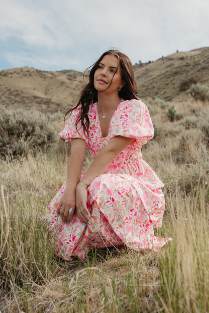 floral dress for women pink THE LENNON RUFFLED FLORAL DRESS – Pink Desert