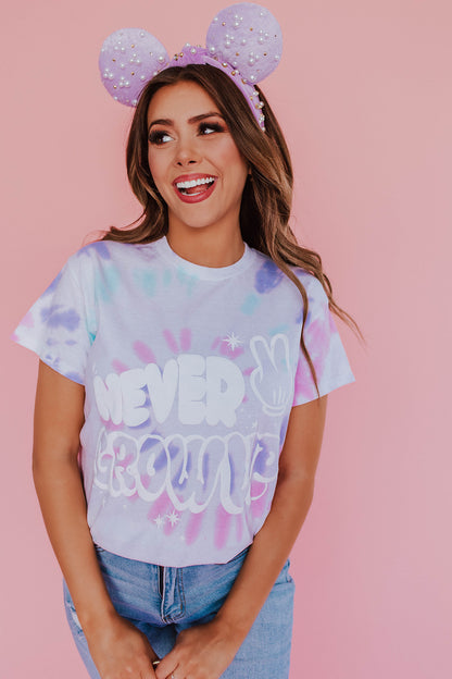 THE NEVER GROW UP TEE BY HAPPY THREADS X PINK DESERT IN TIE-DYE