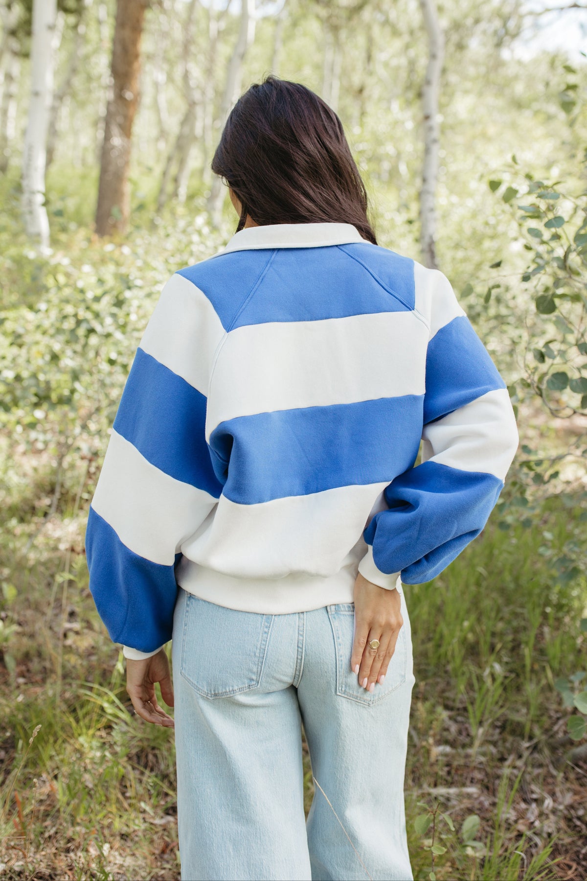 THE YARA STRIPED PULLOVER IN COBALT