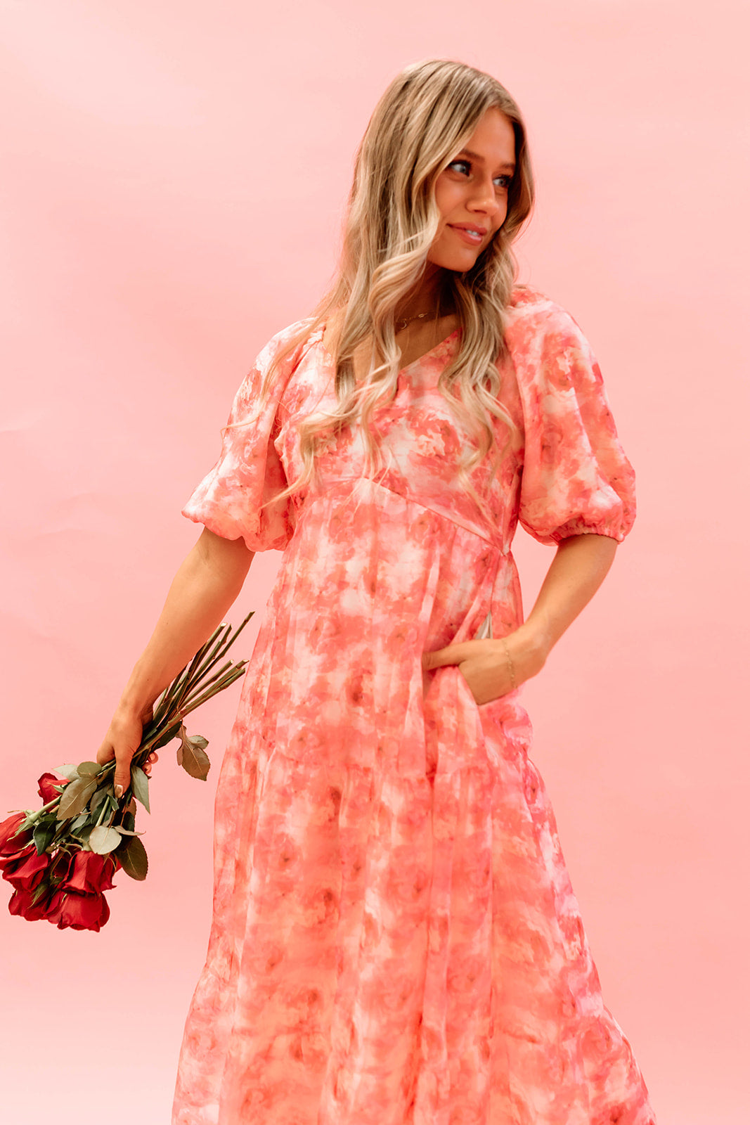 THE WATERCOLOR MIDI DRESS IN PINK