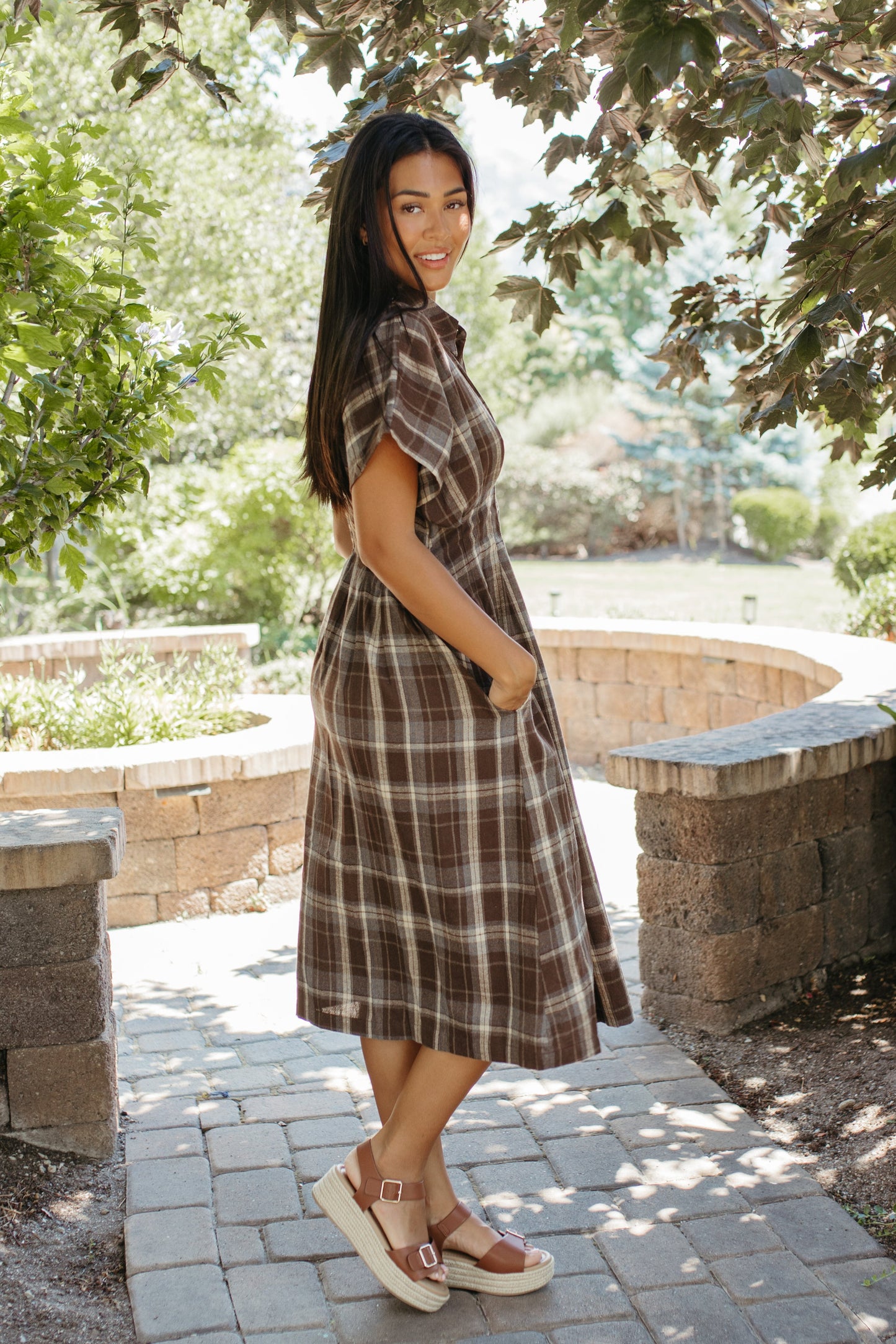 THE BROOKE PLAID MIDI DRESS IN CHOCOLATE