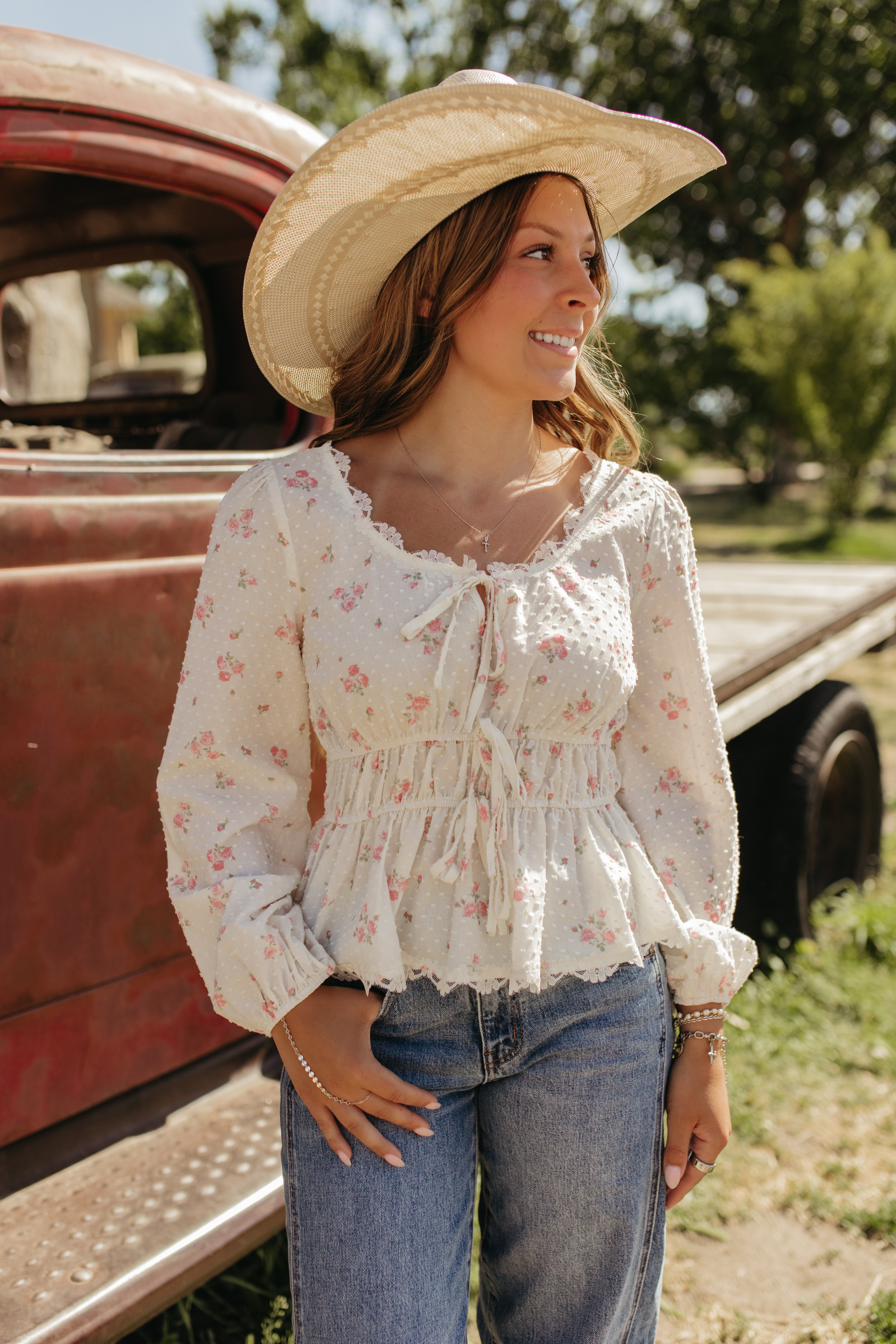 THE ROWAN FLORAL LACE TRIM BLOUSE – Pink Desert