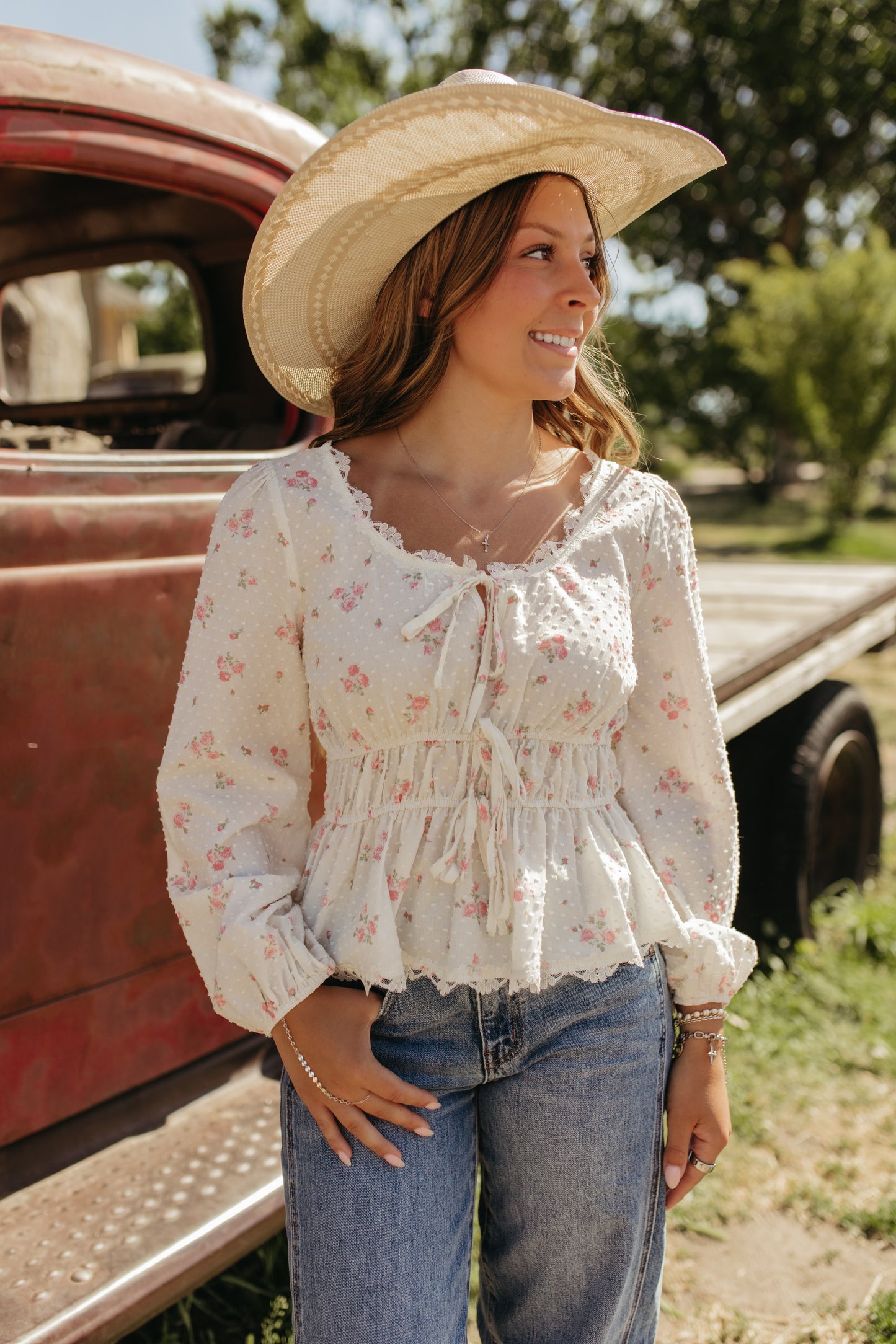 THE ROWAN FLORAL LACE TRIM BLOUSE