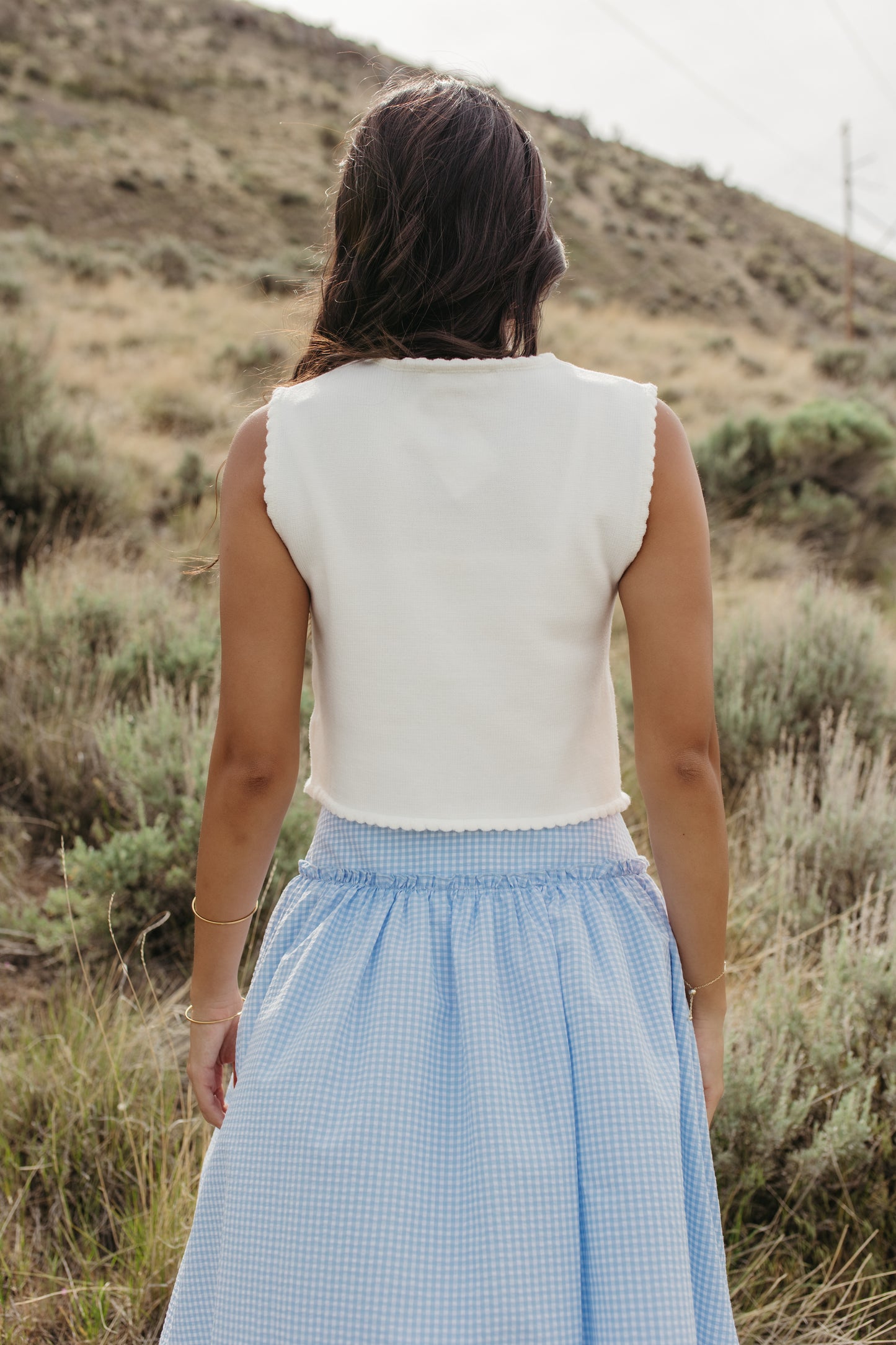THE JUNE TIE-FRONT SCALLOPED HEM VEST IN WHITE