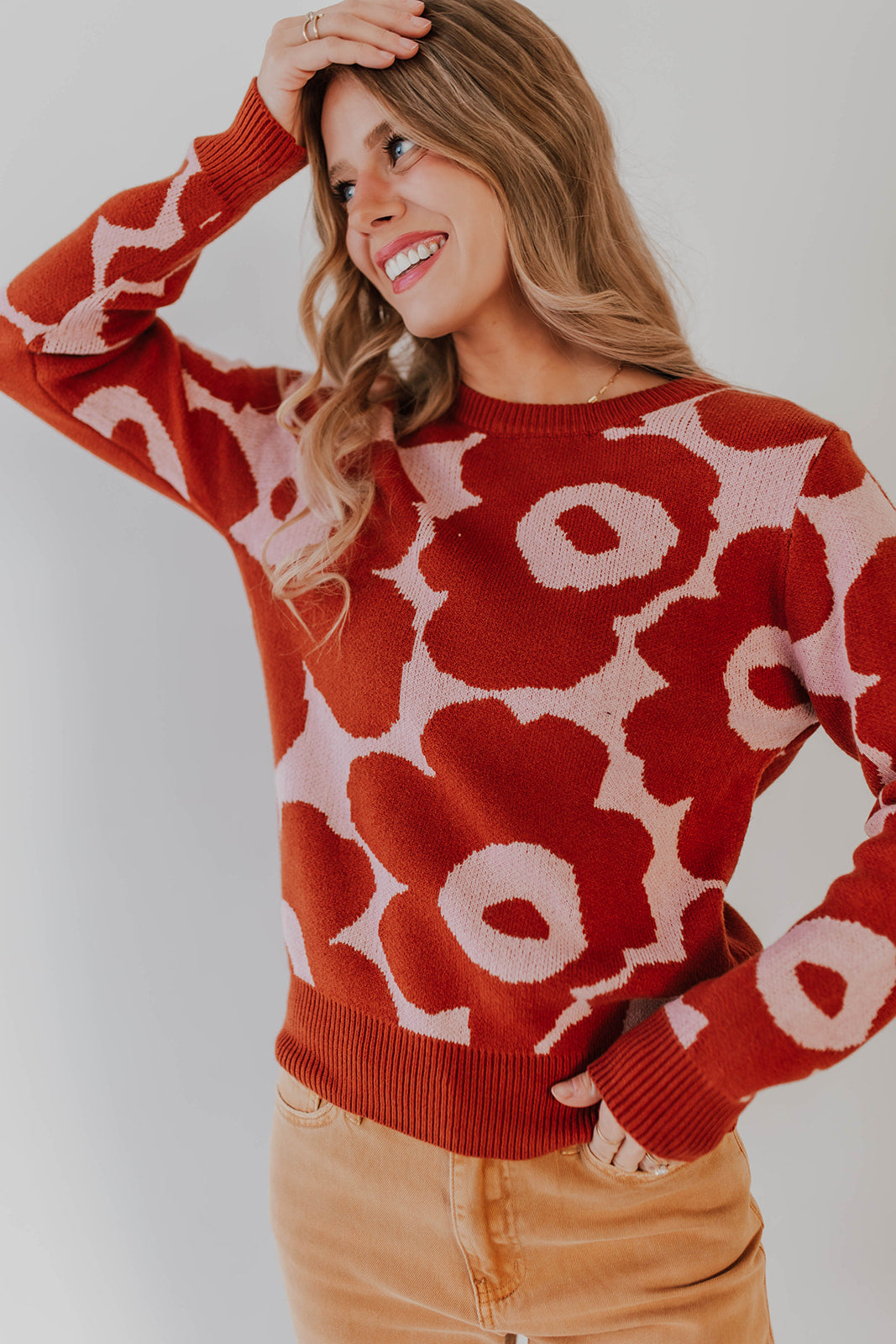 THE GIANA FLORAL SWEATER IN RUST