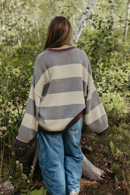 THE JORDAN STRIPE LONG SLEEVE SWEATER IN GREY