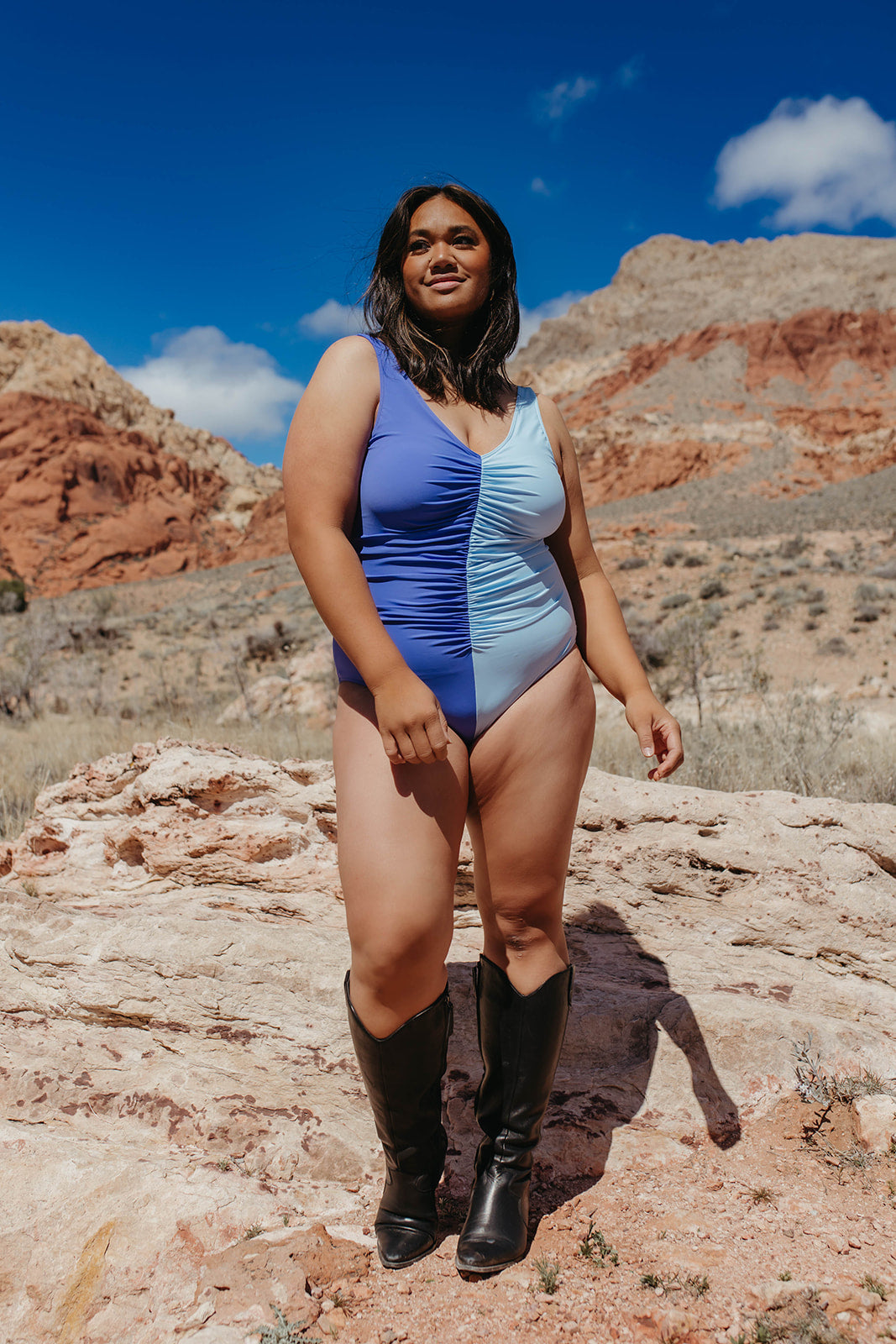 COASTAL BLUE COLOR BLOCK ONE PIECE BY SARAH TRIPP X PINK DESERT