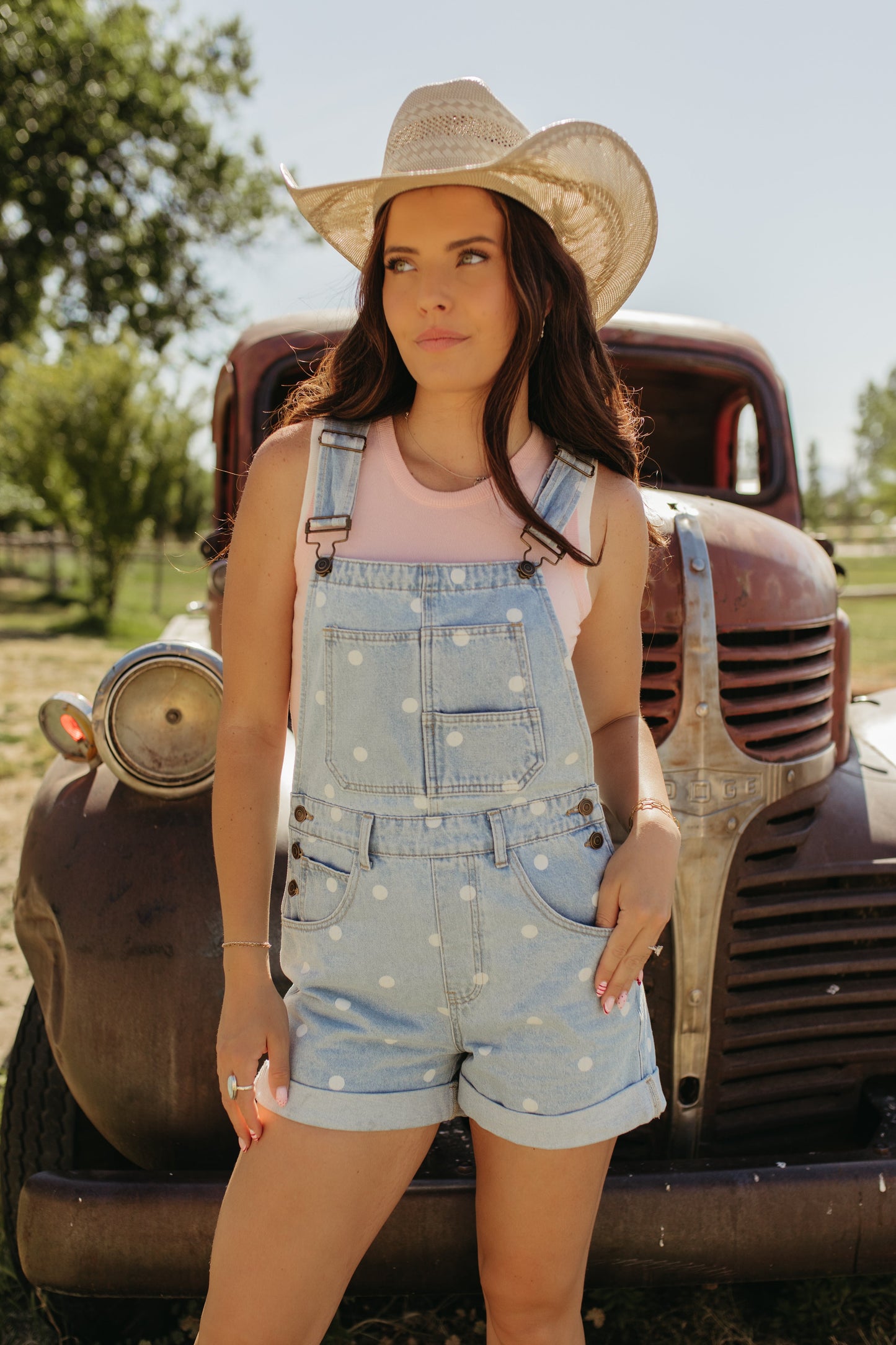 THE AMY POLKA DOT SHORT OVERALLS