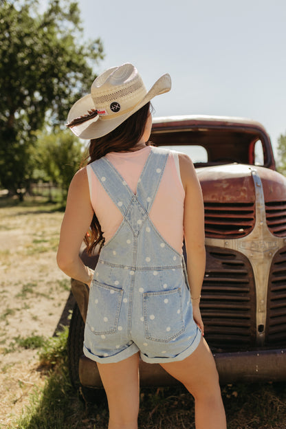 THE AMY POLKA DOT SHORT OVERALLS