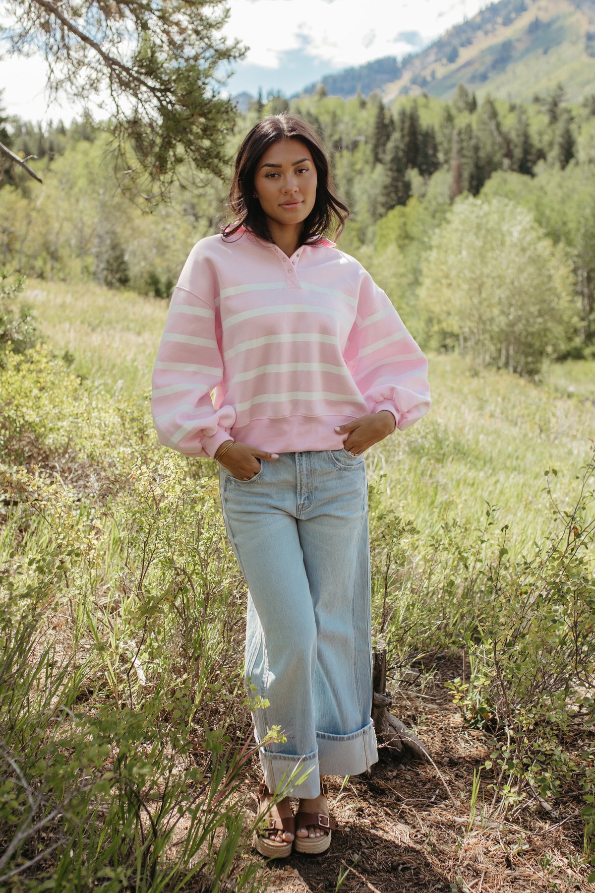 THE SAMARA STRIPE PULLOVER IN PINK