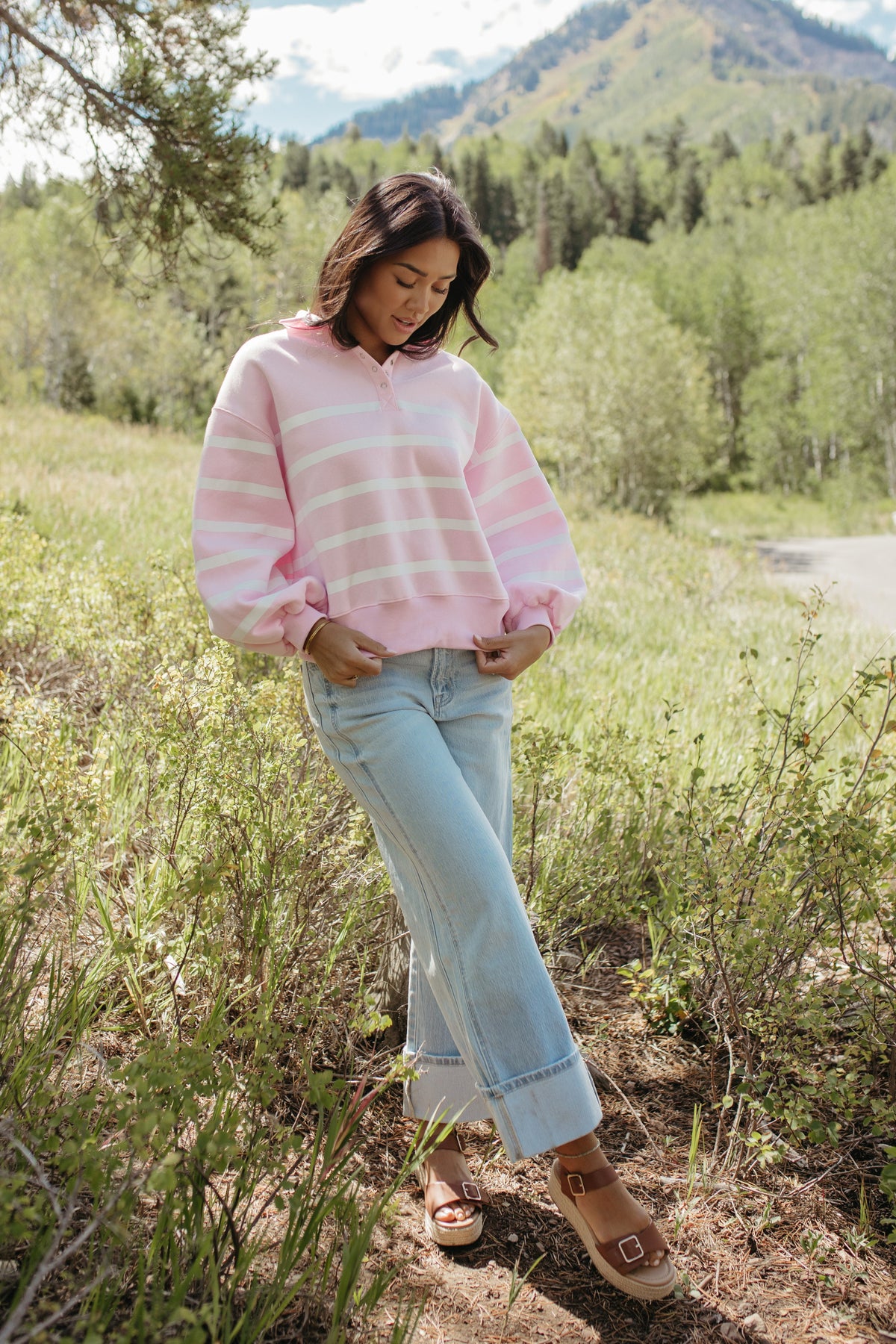 THE SAMARA STRIPE PULLOVER IN PINK