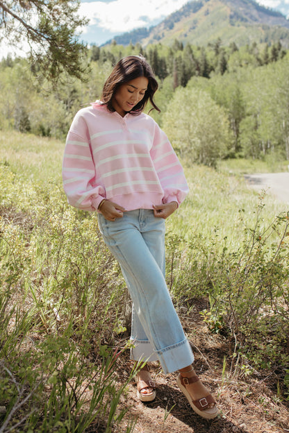 THE SAMARA STRIPE PULLOVER IN PINK