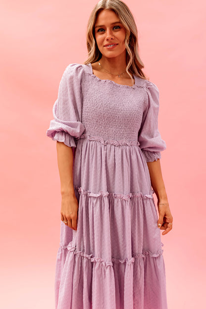 THE BRYONY SWISS DOT DRESS IN LILAC