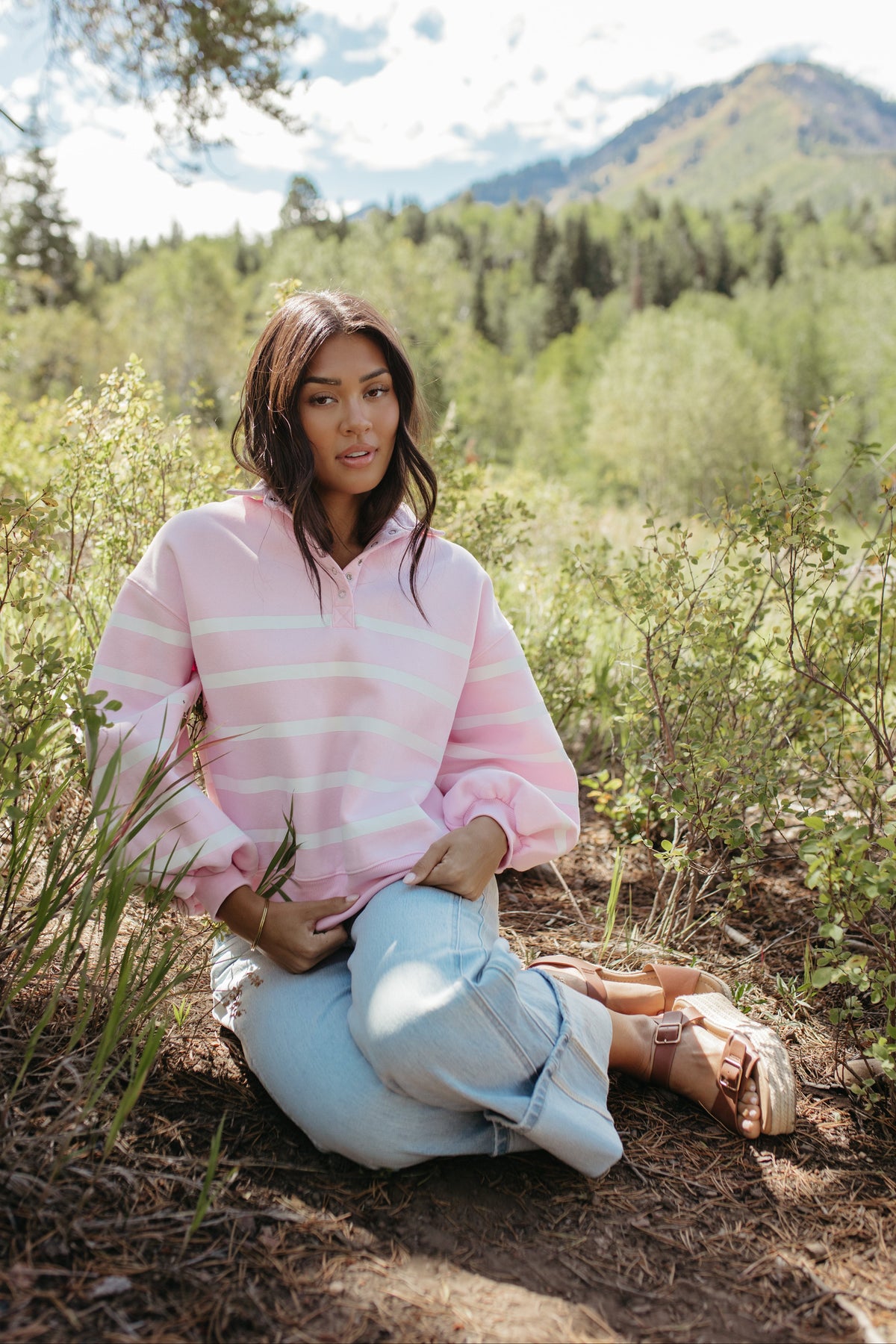 THE SAMARA STRIPE PULLOVER IN PINK