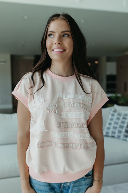 THE MAREN BLUSH AMERICANA LACE TOP