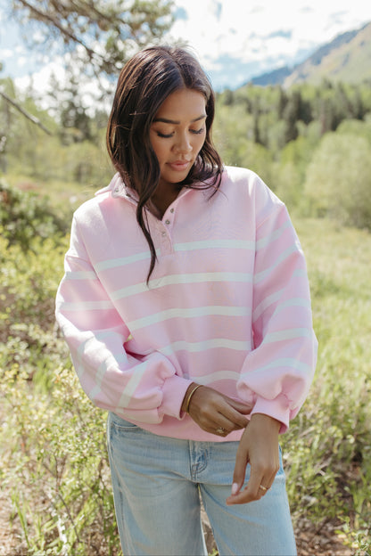 THE SAMARA STRIPE PULLOVER IN PINK