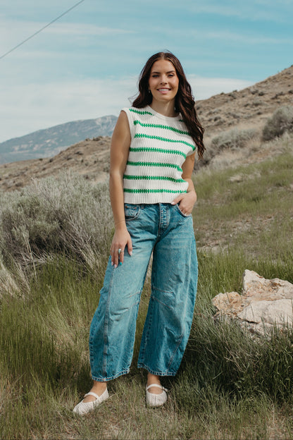 THE RUBY STRIPE TOP IN IVORY/GREEN